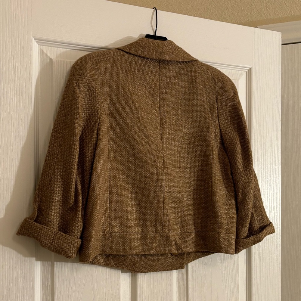 TALBOTS Cropped Tan Tweed Like Blazer with Buttons - Picture 8 of 9